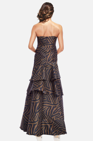 The Blair | Strapless Ruffle Printed Gown