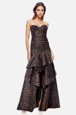 The Blair | Strapless Ruffle Printed Gown