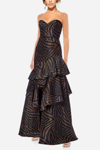 The Blair | Strapless Ruffle Printed Gown