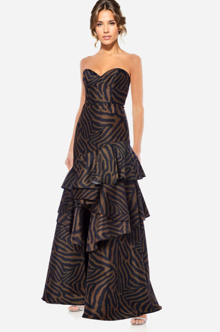 The Blair | Strapless Ruffle Printed Gown