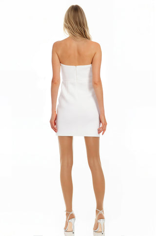 The Cecile | Ivory Strapless 3D Flower Mini Dress