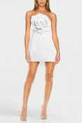 The Cecile | Ivory Strapless 3D Flower Mini Dress