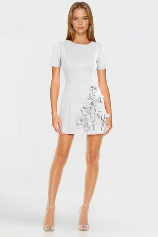 The Vega | 3D Ivory Flower Cocktail Dress