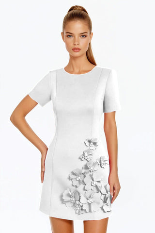 The Vega | 3D Ivory Flower Cocktail Dress