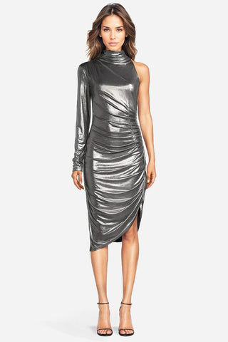 The Ariana | Silver Metallic One Shoulder Party Dress