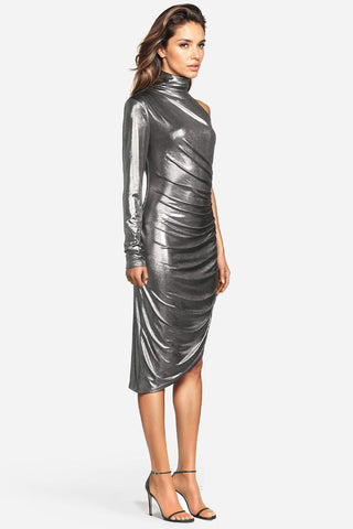 The Ariana | Silver Metallic One Shoulder Party Dress