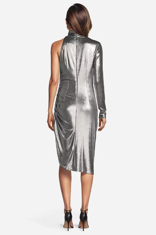 The Ariana | Silver Metallic One Shoulder Party Dress