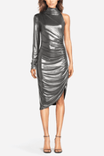 The Ariana | Silver Metallic One Shoulder Party Dress