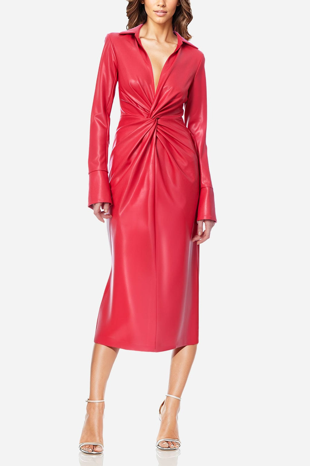 ONE33 Social | The Mary | Pink Twist Faux Leather Midi Cocktail Dress ...