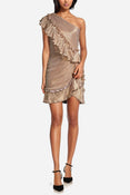 The Mercer | Bronze Metallic Ruffle Mini Cocktail Dress