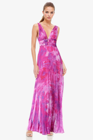 The Perry | Pleated Printed Maxi Gown