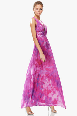 The Perry | Pleated Printed Maxi Gown