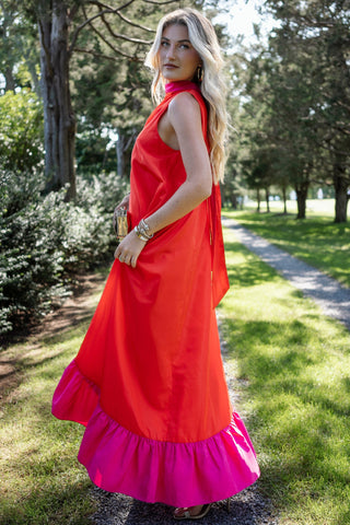 The Yolanda | Fuchsia Orange High-Low Maxi Dress