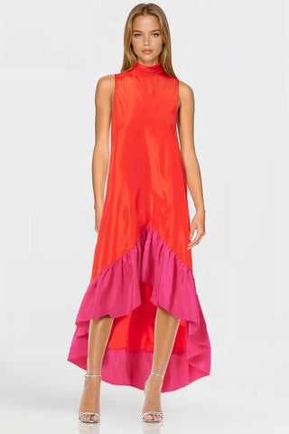 The Yolanda | Fuchsia Orange High-Low Maxi Dress