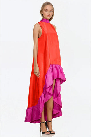 MC5040_The_Yolanda_Multi_Colored_Orange_Pink_High_Low_Hem_Dress_Side