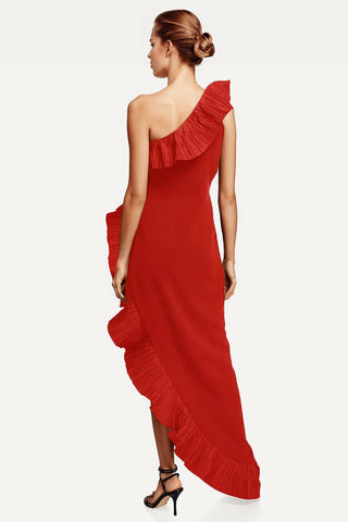 The Mercer | Red Pleated Ruffle Gown