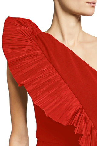 The Mercer | Red Pleated Ruffle Gown