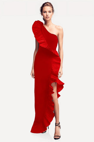 The Mercer | Red Pleated Ruffle Gown