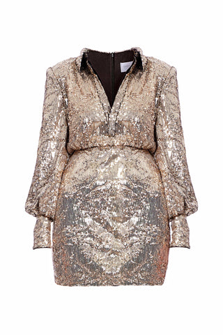 The Rayenne | Gold Sequin Shirt Dress