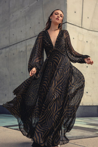 The Kennedy | Long Sleeve Pleated Gown