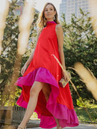 The Yolanda | Fuchsia Orange High-Low Maxi Dress