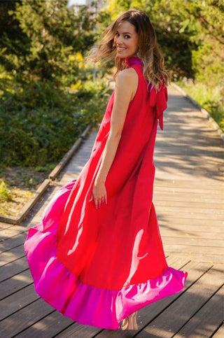 The Yolanda | Fuchsia Orange High-Low Maxi Dress