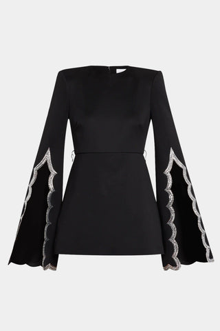 The Silva | Black Scallop Sleeved Mini Dress